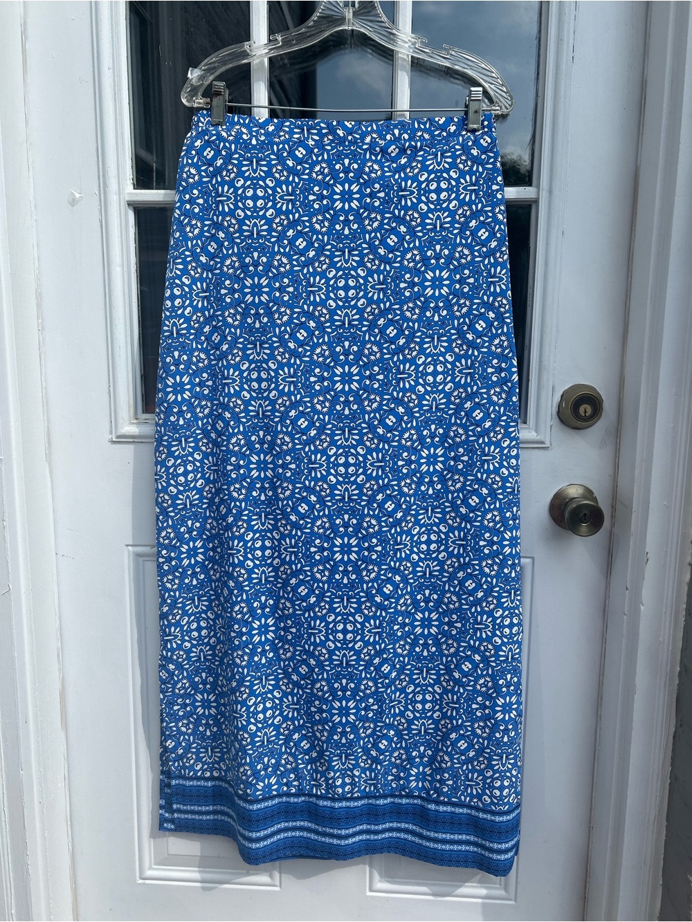 Coolibar Monte Carlo Maxi Skirt M Blue White UPF 50+ Resort Boho